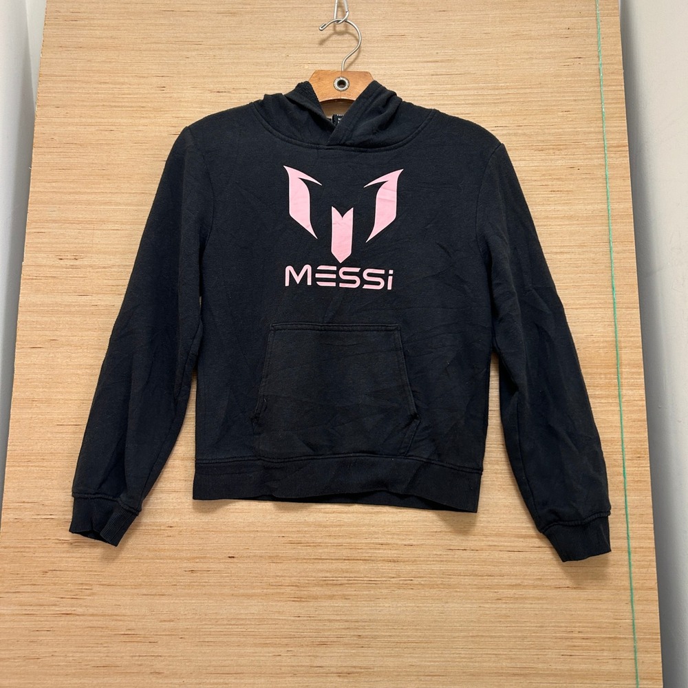 Messi Collection Youth Hoodie Black Pink Logo Soccer Sweatshirt Size M 10/12